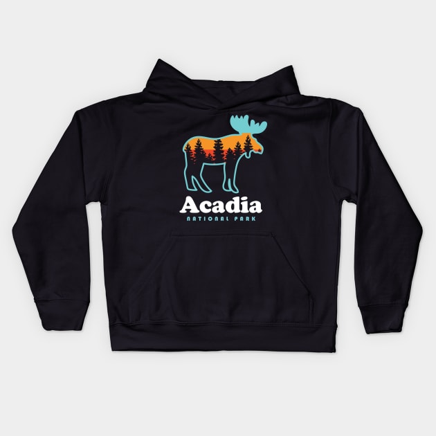 Acadia National Park Camping Bar Harbor Maine Moose Kids Hoodie by PodDesignShop